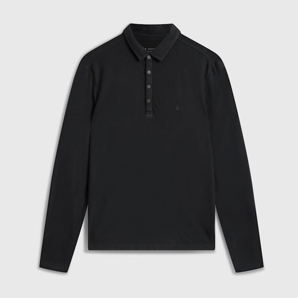 John Varvatos Other - John Varvatos Marty Burnout Polo Long Sleeve Organic Cotton Peace Sign Black